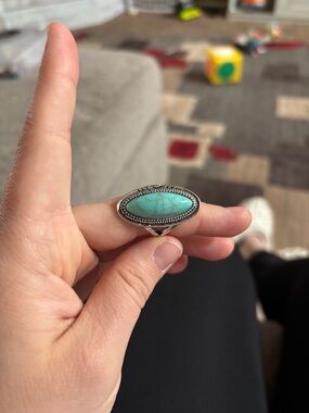 Sterling Silver Turquoise Oval Statement Ring - Blue